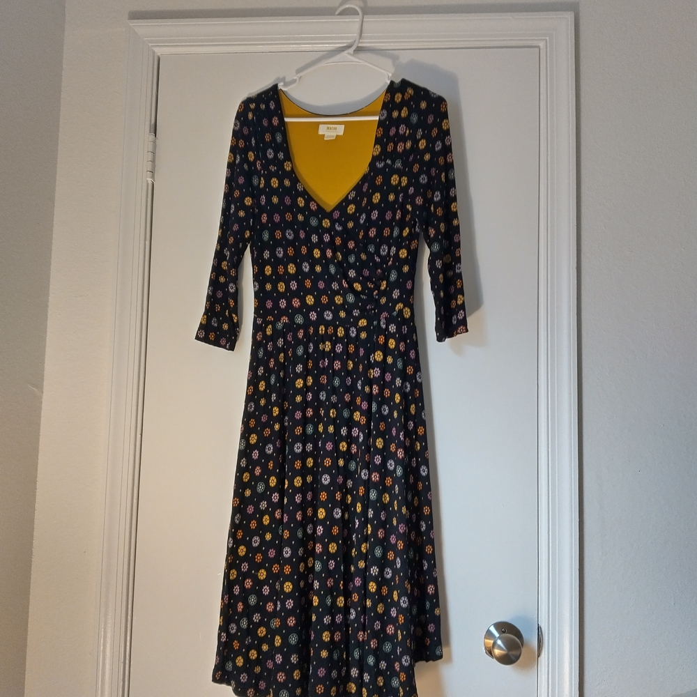 Maeve Anthropologie Navy Blue Floral Midi Dress